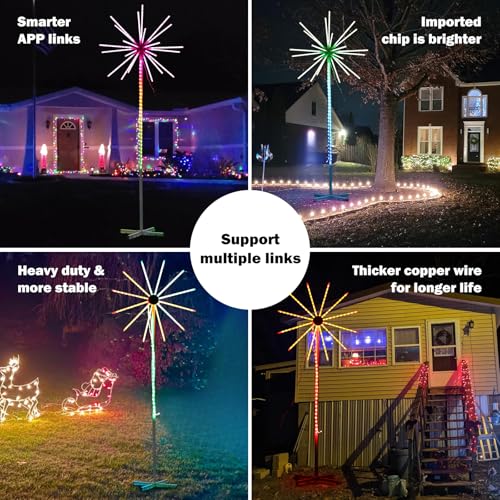 Image of Outdoor Firework Christmas Tree Smart LED Lights APP Remote Music Sync, Outside Lighting for Yard Patio Garden Xmas Decor Firework Lights, Arbol de Navidad