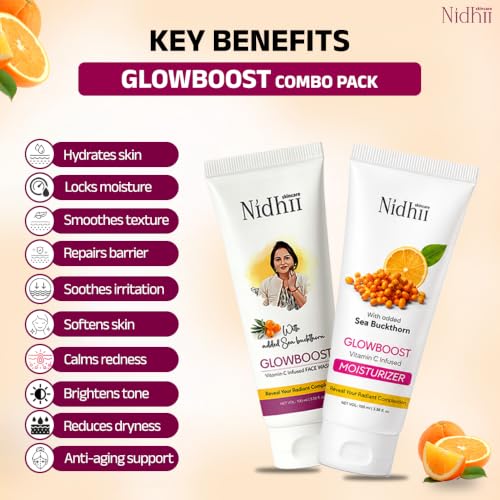 Image of Glowboost Face Wash & Vitamin C Infused Moisturizer with Sea Buckthorn, Aloe Vera & Glycerin | Gentle Cleansing & Hydrating Daily Face Care | Suitable for All Skin Types