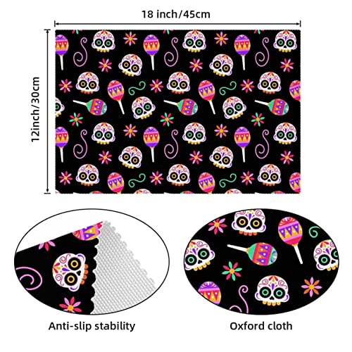 Sets de table tête de mort lot de 6 tapis lavables 30x45 cm - 5