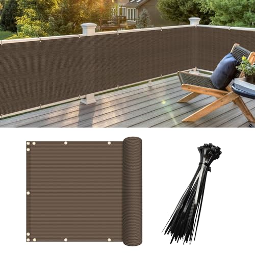 FLORALEAF 2.5' x 4' Brown Balcony Privacy Fence Screen UV Protection Windscreen Mesh Fencing Railing Shield Cover with Cable Ties for Outdoor Garden Deck Patio Backyard Apartment Porch