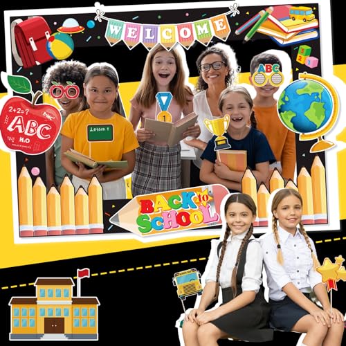 Yousoontic 25 Pcs Back to School Party Photo Booth Props Back to School Photo Booth Frame Welcome Photo Booth Props Pencil Theme Abc Photo Booth Frame Apple Blackboard Photo Prop Classroom Decorations