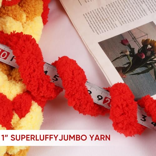 Image of 8 Jumbo Packs Chunky Chenille Yarn for Crocheting, 31.7 yds, 8 oz Each Skein Bulky Thick Fluffy Yarn for Knitting, Super Bulky Chunky Yarn for Hand Knitting Blanket, Soft Plush - Red