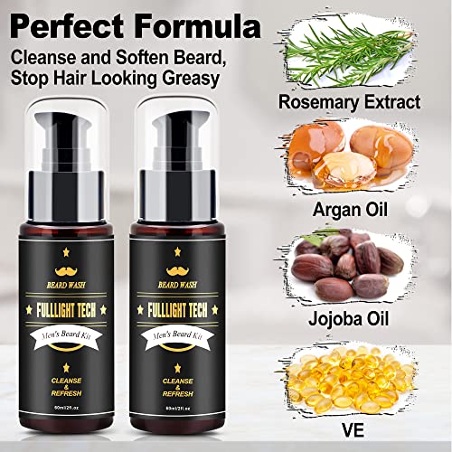 Fulllight Tech 2 Pack Beard Wash/Beard Shampoo W/Argan Oil & Jojoba Oils,Rosemary Extract - Clean & Moisturizing & Nourishing For Mustache & Beard Maintenance Growth-Beard Kit For Men Gift #TOP1