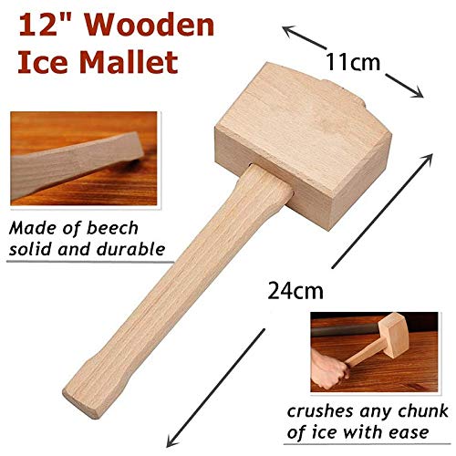 Pasuihcay Ice Mallet and Ice Bag - Wood Hammer and Cotton Linen Bag for Crushed Ice, Bartender Kit & Bar Tools Kitchen Accessory, Beige & Silver