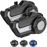 バイク用インカム, Moman(モーマン) H2 Pro 1000m通信可能距離 2人同時通話 DSP&CVC機能搭載 音楽再生 IP65防水 音声アシスタント 日本語/英語ガイダンス音声 音楽共有 IP65防水 操作簡単 日本語取扱, バイクインカム-ヘルメットスピーカー-インターコム-ヘルメット用インカム (シルバー, ２個)