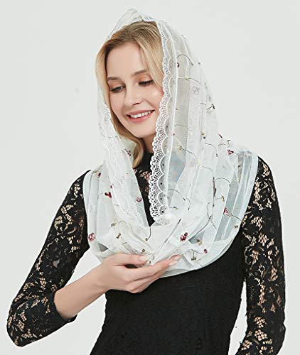 Orthodox Veil Head Covering with Embroidered Flowers Catholic Chapel Mantilla veil V504