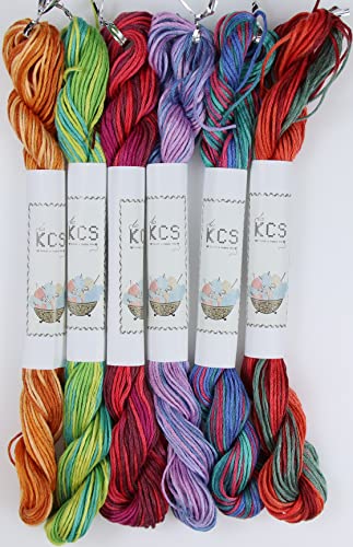 Image of KCS Big skeins of 25 Meters Size 25 Color Variegated Cross Stitch Stranded Threads,6 skeins,17