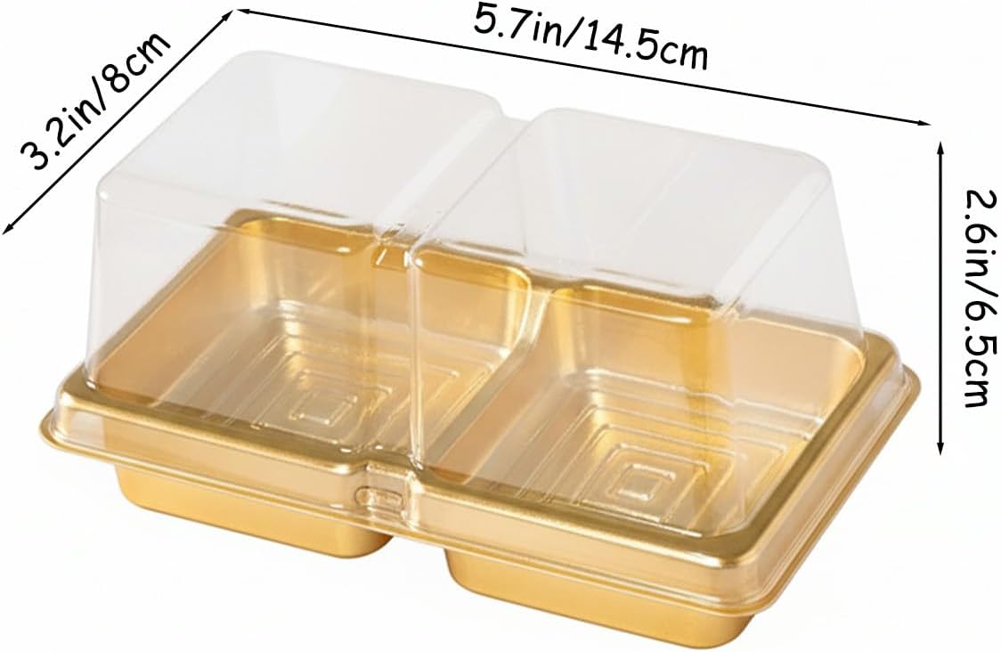 Mini Cake Box, 100 Pack Cupcake Containers Cake Storage Container Clear Plastic Cupcake Container, Plastic Mini Cake Boxes For Cupcakes, Muffins, Macaron, Chocolate, Truffles Cake (Gold)