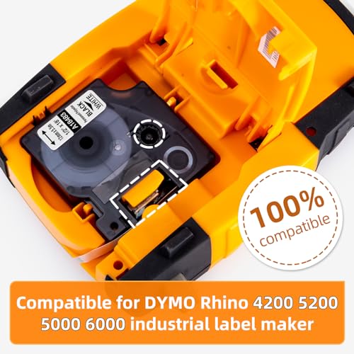 Compatible Label Tape 1/2 Replace for Rhino 5200 label tape Dymo Rhino 4200 5200 18483 Permanent Polyester Label Tape 1/2 for Rhino 5200, 4200, 5000, 6000, 6500, 12mm Black on White 1/2\" x 18\', 4 Pack - Thumbnail 2