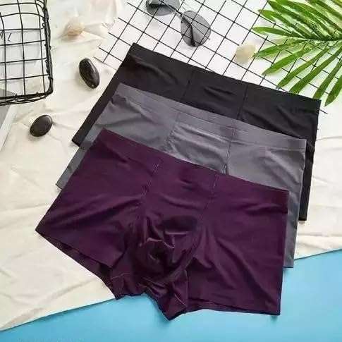 Image of Men's Underwear Ice Silk Seamless Boxer Briefs Breathable Ultra-Soft Panties Antibacterial Multicolor Free Size (XL, 1)