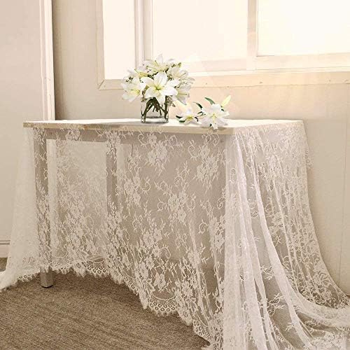 B-COOL 60 X120 Inch Classic White Wedding Lace Tablecloth Lace Tablecloth Overlay Vintage Embroidered Lace Overlay for Rustic Wedding Reception Decor Spring Summer Outdoor Party