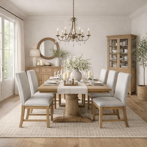 Image of HomePop Upholstered Wood Apron Dining Chair - Light Gray Stripe (Set of 2)