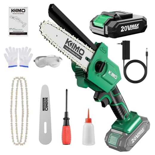 Motosserra sem fio – Mini motosserra KIMO de 15 cm com bateria e carregador de 20 V 2,0 Ah, motor de cobre, gatilho seguro, instalação sem ferramentas para poda/aparamento/jardinagem, 1,3 kg leve ideal para homens/mulheres/idos/idosos