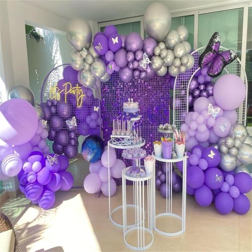 Image of Dark Purple Balloon Arch Kit with 2pcs Spike Balloons, 110pcs Pastel Purple and Metallic Purple Silver Garland for Girls Women Wedding Anniversary Birthday Baby Shower Party Decorations Supplies