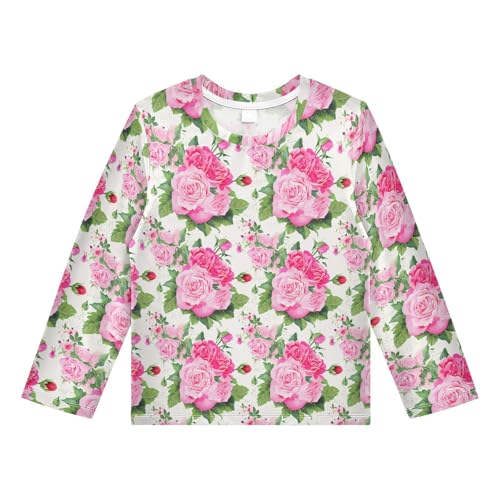 Rose Blossom Foliage White Boy's Rash Guard Swim Shirt Long Sleeve Sun Shirt for Toddler Kid UPF50+ 4T