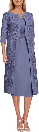 Laces Applique 2 PC Mother of the Bride Dress for Women Tea Length Chiffon Grandma of the Groom Dresses