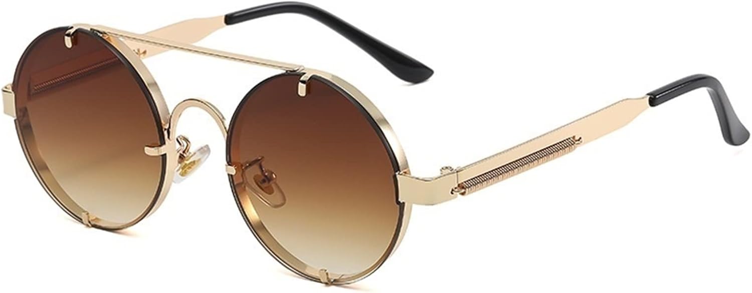 Retro Round Frame Metal Punk Sunglasses, Outdoor Holiday Decorative Glasses for Men and For Women (
