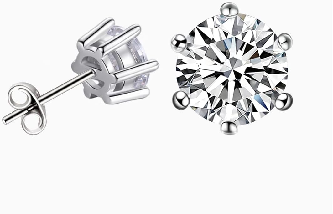 Moissanite Stud Earrings 1-2ct D Color VVS1 Clarity Round Cut 925 Sterling Silver Moissanite Earrings with 18K White Gold Plated Earrings for Women Men - Image 6