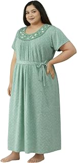 Noty ® Women's Plus Size- XL, 2XL, 3XL- Nighty | Maxi | Gown- Poly Viscose Knits Fabric- Floral Printed with Embroidery Price In India