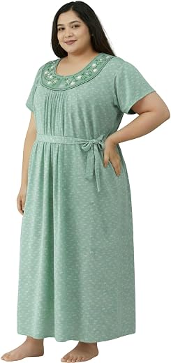 Noty ® Women's Plus Size- XL, 2XL, 3XL- Nighty | Maxi | Gown- Poly Viscose Knits Fabric- Floral Printed with Embroidery