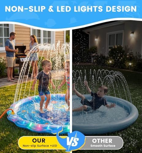 LED Splash Pad, 60" Yard Sprinkler for Kids, Toddlers & Dogs, Non-Slip — view 2