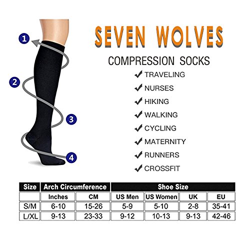 Seven Wolves Compression Socks Knee High Socks 6 Pairs 15-20 Mmhg Men Women Stockings (Brown S-M) #TOP2