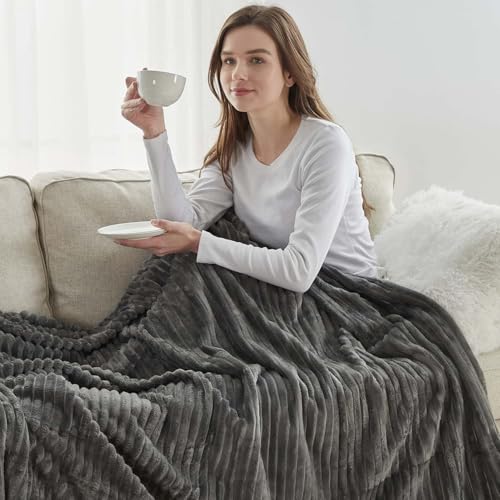 Image of Nestl Grey Throw Blanket for Couch - Cozy Warm Fuzzy Blankets for Women, Set of 2 Small Fleece Throws for Girls - Gray, 50 x 60 Inches