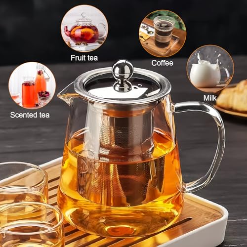 HoaaiGo 450ml Borosilicate Glass Tea Pots with Infuser, 2-in-1 Tea Kettle/Tea Maker Glass Heatproof Teapots Stovetop Safe Tea Pot for Stove, Teapot with 304 Stainless Steel Strainer - Image 5