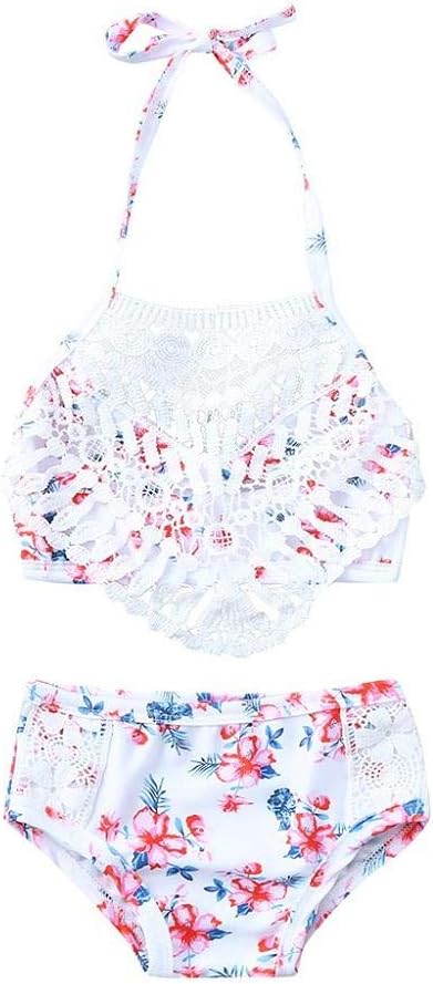 Zerototens Swimwear for Girls Bikini Set 2Pcs Bathing Suit Tankini Sets Kids Suspender Lace Tassel Tops Shorts Summer Swimming Costumes 1-5 Years Old