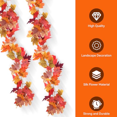 Miniatura 5 de Fghb 2 Piezas Artificiales Hojas De Arce Otoño Guirnalda 5.7ft Piezas De Caída Colgando La Vid Guirnalda Viñas Colgando Plantas Colorida Decoración De Otoño Para Casa Navidad Acción De Gracias Boda