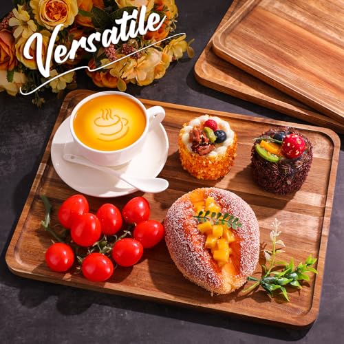 Roowest 5 Pack Solid Acacia Wood Serving Trays for Laser Engraving Rectangular Wooden Board for Food Appetizer Serving Tray Plates for Vegetables Fruit Cheese Housewarming Gifts(13 x 9 Inch) by Roowest - Image 2