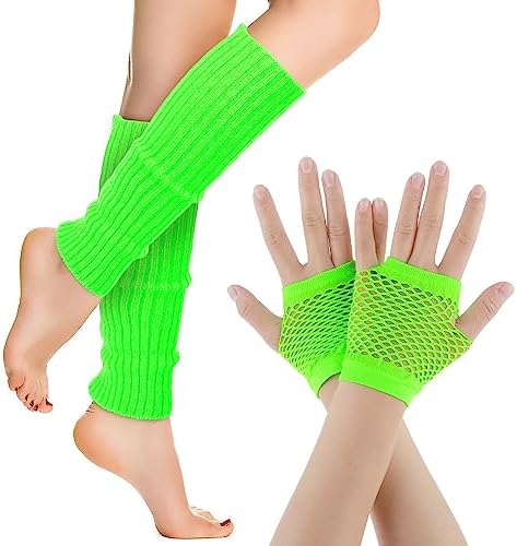 Jaren 80-90 Accessoires, Outfit voor Dames, Themafeest, Mesh-Bovenstuk, Neon Kostuum, Accessoireset, Kleding, Off-Shoulder Netshirt