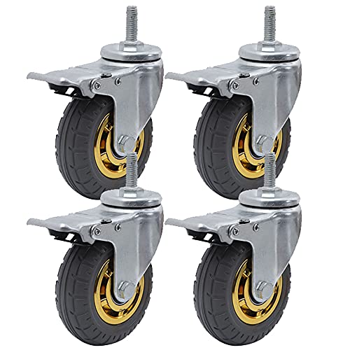 Roulettes robustes 3 pouces en caoutchouc avec frein pour caddie et meubles x4