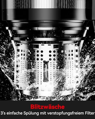 LINKChef Schnellreinigungs Entsafter, NO-Prep Entsafter Gemüse und Obst, Blitzreiniger Saftpresse Slow Juicer Testsieger mit Einfacher Installation, BPA Frei, 115mm, 1.2L, 200w Schwarz – Bild 5