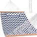 Lazy Daze Hammocks Quilted Fabric Hammock Hardwood Spreader Bar Poly Pillow, 55" Double Size, Blue Chevron Stripe