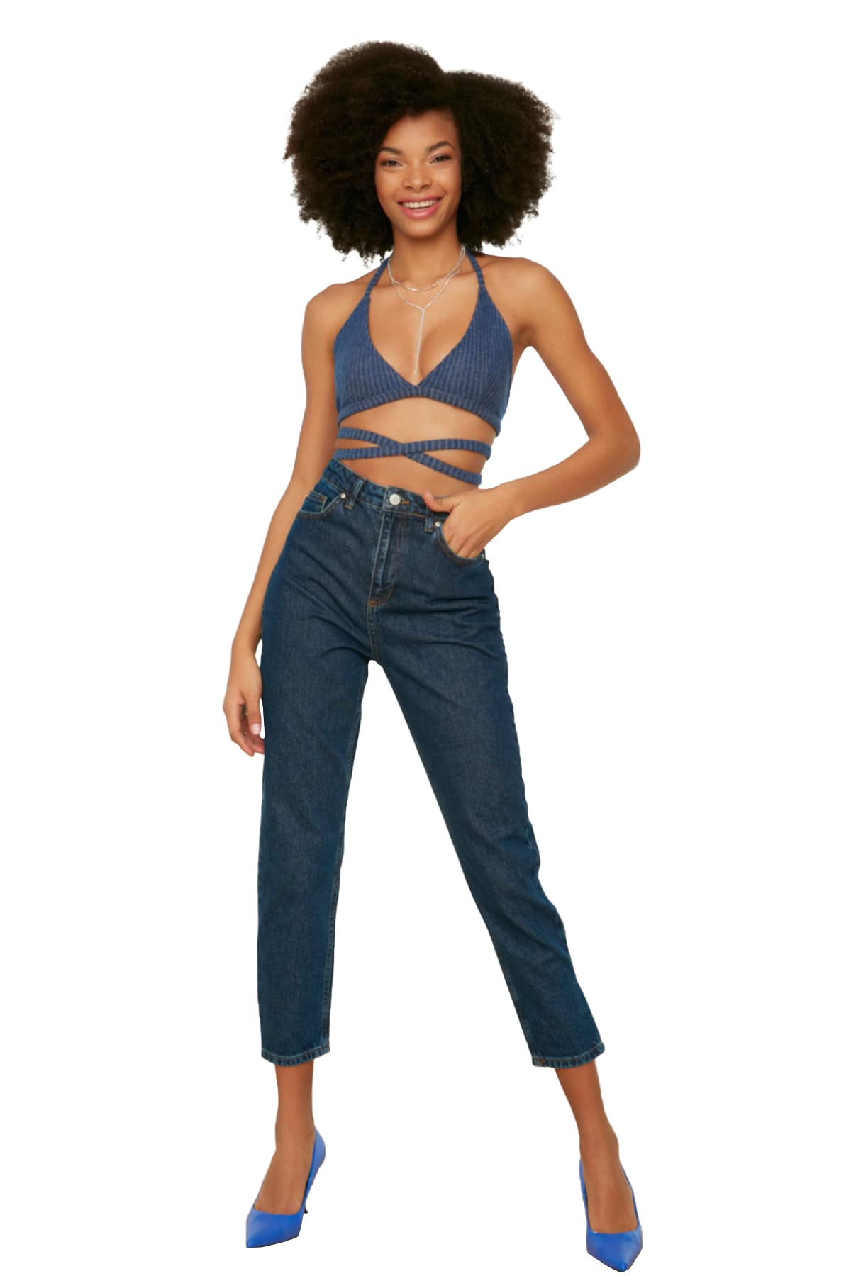 TRENDYOL Damen Trendyol High Waist Mom Jeans, Marineblau, 38 EU