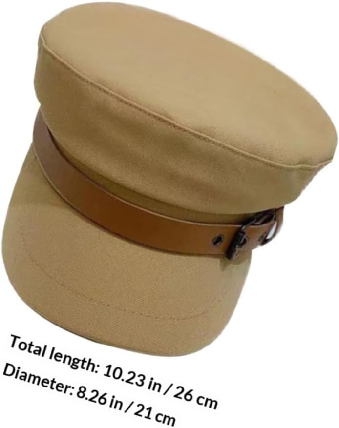 DOITOOL Peaked Cap Leather Buckle Beret Adjustable Size M (56-58cm) Women’s Casual All-Match Hat for Outdoor Streetwear, Khaki Random Color