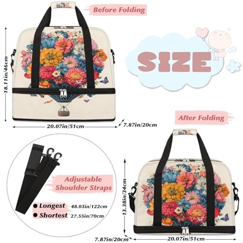 Travel Duffel Bags Flower Steam Ball Foldable Weekender Bags for Women with Shoes Compartment Waterproof & Tear Resistant Carry on Overnight Luggage Duffel Bag Shoulder Sports Tote Bag,A-9642