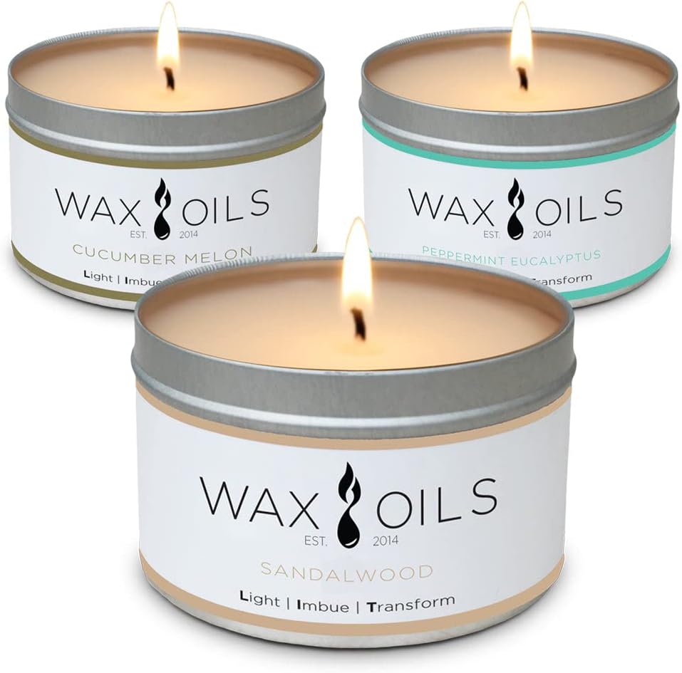Scented Candles - Cucumber Melon, Sandalwood & Peppermint Eucalyptus (Pack of 3) Soy Aromatherapy Candles, 8oz