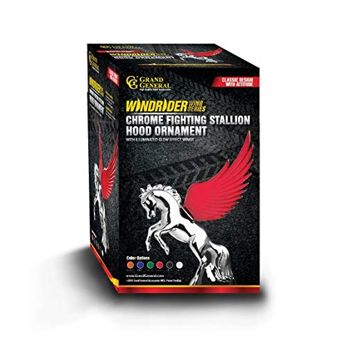 Gg Grand General 48394 Black 6.5 X 7.5 Inches Chrome Fighting Stallion Hood Ornament With Windriders #TOP1