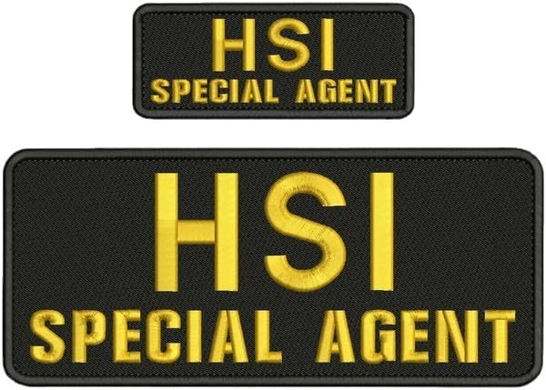Hsi Special Agent Embroidery Patch 4X10 and 2X5 Hook On Back Gold Black