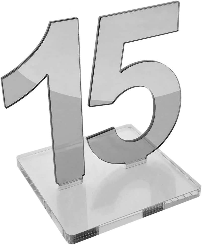 OnDisplay Luxe Laser Cut Mirrored Acrylic Wedding/Party/Event Table Numbers - 5" Tall Modern Thick Mirror Set (Silver, 16-20)