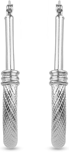 Miniatura 4 de LeCalla Aretes de aro de plata de ley 925 Diseño italiano clásico con textura de corte de diamante Aretes de aro ovalados en forma de gota para