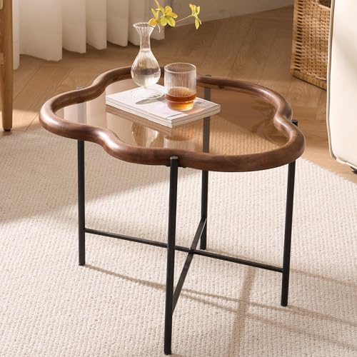 Cagnolier Table basse en verre en forme de nuage avec pieds en métal noir - Table basse moderne marron - Petite table basse pour salon et salon - 67 x 56 x 45...