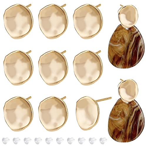 BENECREAT 12PCS 18K Real Gold Plated Earring Studs, Earring Findings with Vertical Loops, 40Pcs Plastic Ear Nuts for Earring DIY Jewelry Making, Hole: 1.2mm