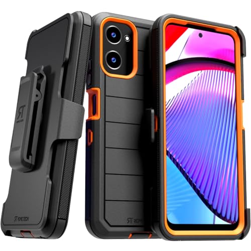 for Moto G Power 5G (2024) Case with Belt Clip Holster & Kickstand, Screenless Protective Dual-Layer Shockproof Phone Case for Moto G Power 5G - Black & Orange