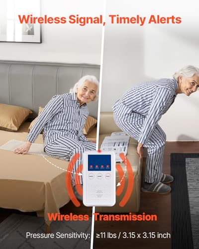 VEVOR Early Alert Bed Alarm System, Wireless Bed and Chair Sensor Pad with Call Button & Pager, Pre-Alert Safety Bed Alarms and Fall Prevention for Elderly, Dementia Patients, and Adults