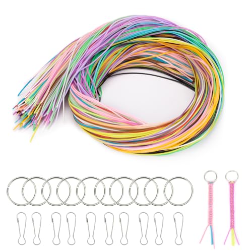 VINATO Kit de Scoubidou Fil avec 200 Pièces Fils Élastiques, 20 Couleurs pour Fabrication de Bracelets, Inclus 20 Accessoires-10 Anneaux et 10 Mousquetons,...