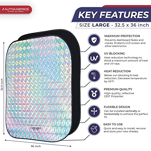 Autoamerics-2-Piece-Windshield-Sun-Shade-Holographic-Foldable-Car-Front-Window-Sunshade-for-Most-Cars-SUV-Truck-Heat-Blocker-Visor-Protector-Blocks-Max-UV-Rays-and-Keeps-Your-Vehicle-Cool-Large