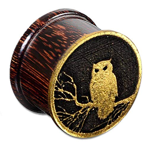 viva-adorno 1 Pièce Plug Tunnel Oreille Bois Chouette Or Peint à la Main Piercing d'oreille 10-16mm Z511.D5 Cover